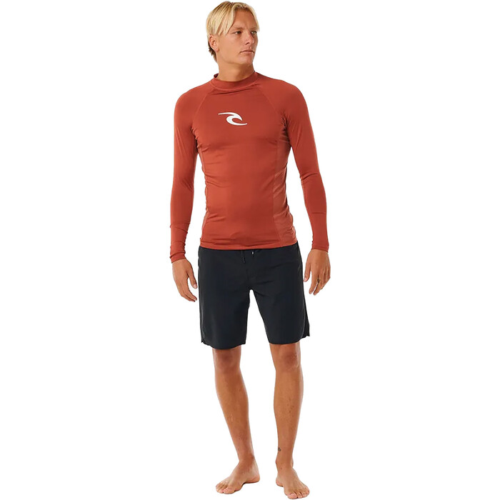 2024 Rip Curl Hombres Waves UPF Performance Chaleco De Licra De Manga Larga 141MRV - Red